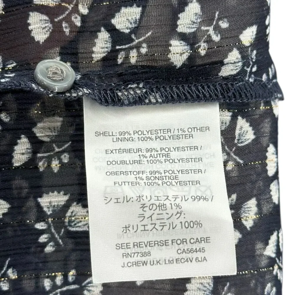 J. CREW Blue Floral Short‎ Sleeve Sheer Knit Blouse Tank Top Women's Size Small